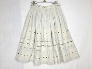 Vtg 60s Silver Sparkle Pleated Full Skirt Border Cotton Hand Woven 27w MCM Retro - Picture 1 of 9
