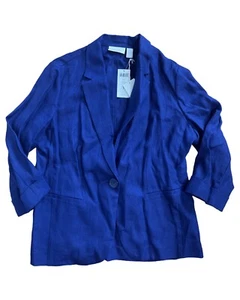 NEW CHICO’S Woman’s 3/4 Sleeve Linen Blazer Jacket Blue sz 1 - Picture 1 of 3