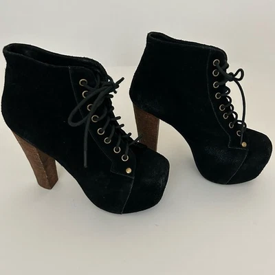 Jeffery Campbell Lita Platform Lace Up Black Suede Leather Booties - 5.5 - Image 1 of 4