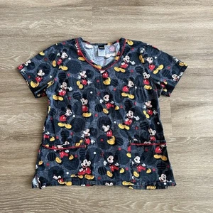 Disney Mickey Mouse Scrub Top Black Women’s Large - Picture 1 of 19