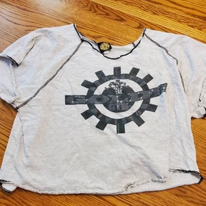 Vintage 90’s Gold’s Gym Cropped T-Shirt Single Stitch Gray Workout Size L - Picture 1 of 4