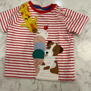 Camiseta Baby Boden Rayas Rojo y Blanco 9-12 Meses Aplique - Imagen 1 de 2
