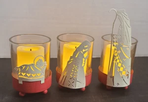 Set of 3 Nativity Flameless Votive Candles With Decorative Metal Screen Surround - Picture 1 of 15