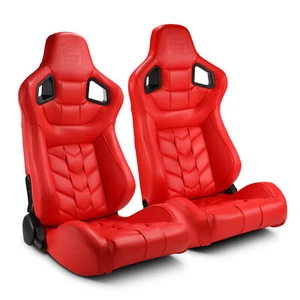 Par de asientos de carreras reclinables de PVC rojo Pure Series con deslizador izquierdo/derecho - Imagen 1 de 10