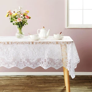 White Lace Tablecloth for Rectangular Tables, Vintage Style Wedding Table Cloths - Picture 1 of 12