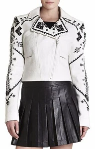 NUEVA CHAQUETA DE MOTO BCBG BLANCA COMBO KADE BORDADA KDC4H259/S388A TALLA S - Imagen 1 de 3