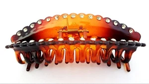 Large Hair Claw Clip Tortoise Design Orange Rhinestones Spring Hair Accessory - Picture 1 of 5