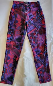 Vintage Womens Versace Jeans Couture Purple Baroque Pants Size 30 Waist 29" Art - Foto 1 di 20