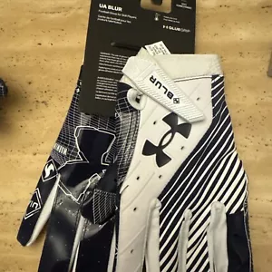 Under Armour Blur Mens Large Football Gloves Adult Glue Grip Navy/White MSRP $50 - Picture 1 of 5