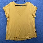 UMGEE Women Shirt Size XL Yellow Mustard V-Neck Distressed Short Sleeves Casual