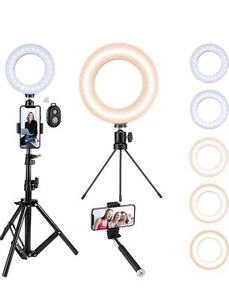 Ring Light with Tripod Stand, LED Selfie Ring Light Phone Holder Stand Bluetooth - Picture 1 of 10