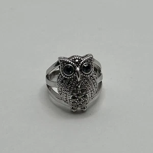 Owl Ring Marcasite Rhinestone Silver Tone Size 8 - Picture 1 of 10