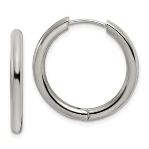 Stainless Steel 3mm Medium Hoop Earrings - Picture 1 of 5