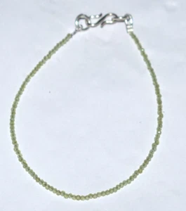 Natural Peridot Gemstone 925 Sterling Silver 5 In. / 2 mm Round Beads Bracelets - Picture 1 of 12