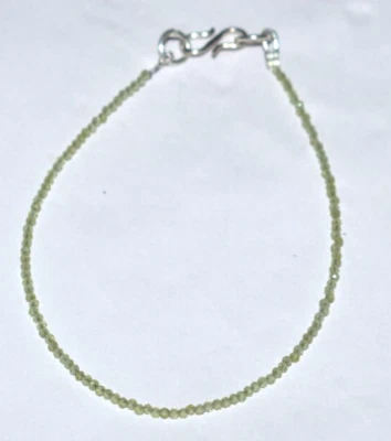 Natural Peridot Gemstone 925 Sterling Silver 5 In.  / 2 mm Round Beads Bracelets - Image 1 of 4