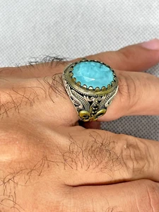 Handgefertigter Aqua Marine Stein Ring Silber 925 Sterling blau für Herren Größe 11 US - Bild 1 von 9