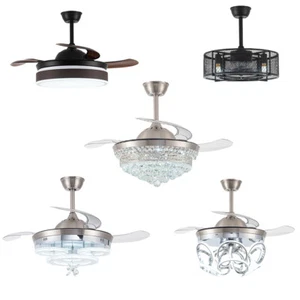 42in Invisible Ceiling Fan Light Dimmable LED Chandelier Lamp by Remote Control - Picture 1 of 43