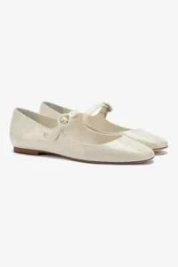 Larroudé Blair Patent Mary Jane Ballerina Flats Women's 6.5 Ivory Buckle Closure - Picture 1 of 18