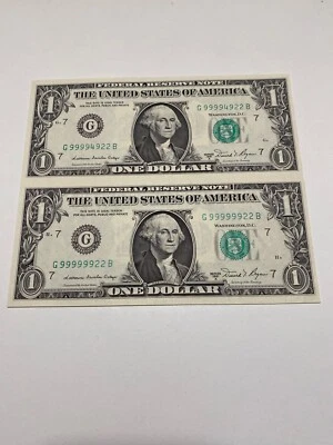 1981A $1 CHICAGO ，2 Of BANKNOTE UNCUT SHEET UNC！Rich Number 99999922！SUPER RARE！ - Image 1 of 3