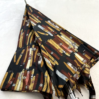 Nicole Miller Umbrella Cigars Print Large Wood Handle Vintage - Image 1 of 4