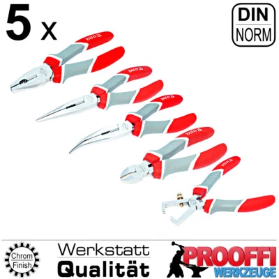 5 tlg Elektriker Zangen Set Seitenschneider Kombi Spitz Radio Abisolier Zange YT - Bild 1 von 4