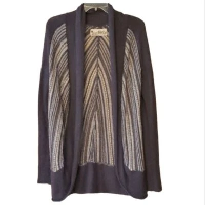 Suéter Cárdigan Abierto Aventura Mezcla Lana Rayas Acero Azul Gris Talla Mediana Foto 1 de 4