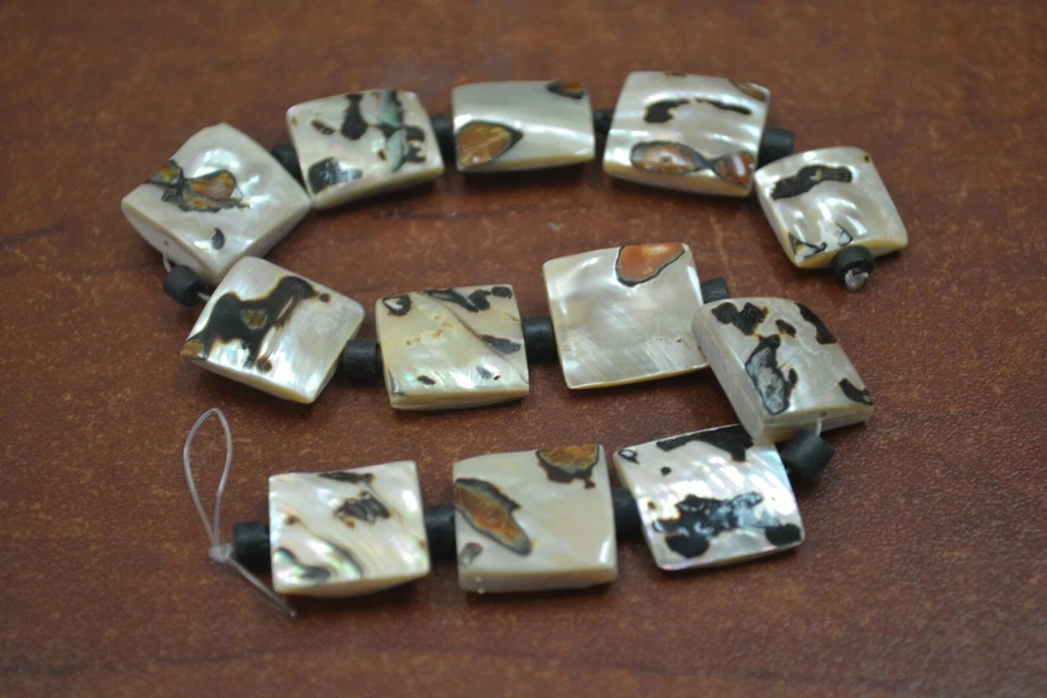 12 PCS SOUTH AFRICA SARMATICUS SQUARE BLANK SHELL BEADS CHARMS 15mm #T-2187 - Image 1 of 1