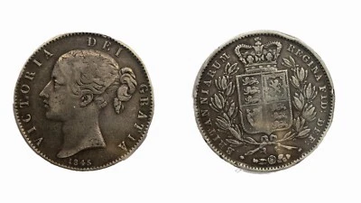 Silver 1845 Great Britain Crown  KM#741   PCGS VF-25    S-3882 - Image 1 of 4