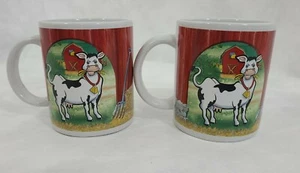 Set of 2 Houston Harvest Cow Chicken Chicks Red Barn Coffee Tea Mug 1890 Ceramic - Picture 1 of 5