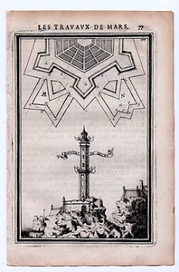 1671 Manesson Mallet Antique Print, View, Lighthouse of Genoa, La Lanterna Italy - Picture 1 of 2