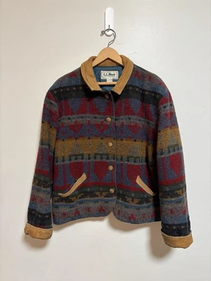 Vintage 1980s LL Bean Southwestern Wool Aztec Pattern Bomber Chore Barn Coat - Image 1 of 4