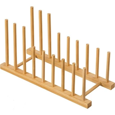 Расширяемая сушилка для бамбуковых блюд с чашей для тарелок и держателем для разделочной доски - Изображение 1 из 4