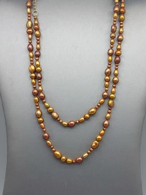 Coldwater Creek Necklace Brown/ Gold Salt Water Pearl  Chain 38" Shown Double - Image 1 of 4