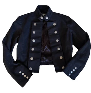 Giacca militare Shrine Hollywood Denim Toreador nera metallo bottoni stile crop S  - Foto 1 di 9