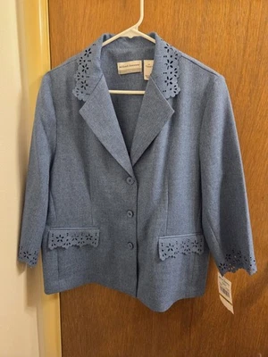 Alfred Dunner Petite 14P синий отверстие кружева блейзер куртка женщин с подкладкой плечи  - Изображение 1 из 4