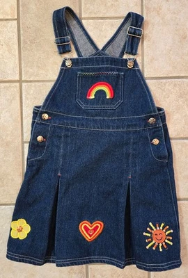 VTG Disney Kids 6/6X Denim Overall Dress Jumper Metallic Sequins Embroidery Y2K - Image 1 of 4