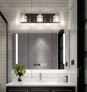 Presde Modern Vanity 3 Light Over Mirror Led Crystal in Black Open Box NO BULBS - Picture 1 of 9
