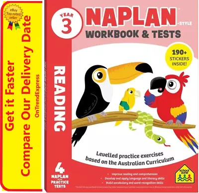 Year 3 NAPLAN-Style READING Workbook & Tests By Hinkler + FREE POSTAGE NEW - Image 1 of 4