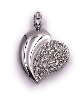 Cuore Argento con Cristalli Chiavetta USB 8GB 16GB 32GB USB - Immagine 1 di 2