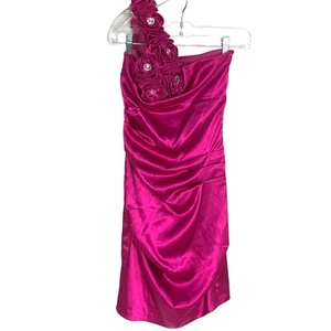 B. Darlin One Shoulder Purple Rhinestone Cocktail Dress Pleated Bodycon Size 4 - Picture 1 of 9