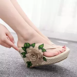 Summer Women's Slope Heel Shoes Lady Fashion Wedge Flip-flops Beach Slippers - Picture 1 of 15
