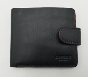 OSPREY London Men's Black Leather Popper Coin Bi-Fold Wallet Good Used Condition