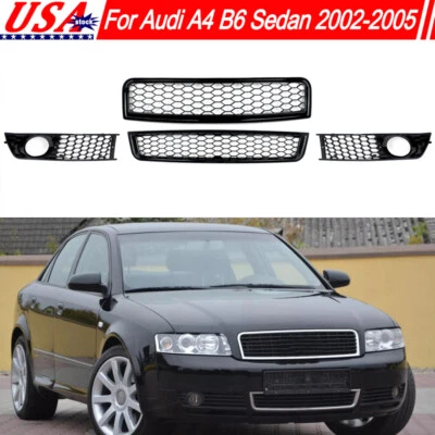 Front Upper Lower Grille Fog Light Lamp Grille For Audi A4 B6 2002-2005 RS Style - Image 1 of 4