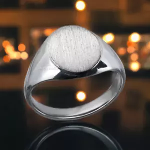 Sterling Silver Oval Brushed Signet Ring โ Classic Polished 925 Silver Ring - Picture 1 of 4