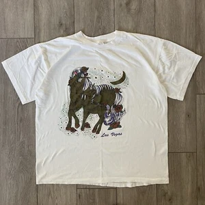 Vintage 90s Glitter Unicorn Brown Horse T-shirt Adult Size XL Single Stitch - Picture 1 of 7