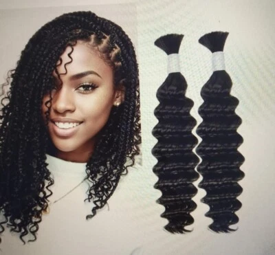 Deep Wave Bulk Human Hair for Braiding 2 Bundles 100g 16 Inch No Weft 10A Brazil - Image 1 of 4