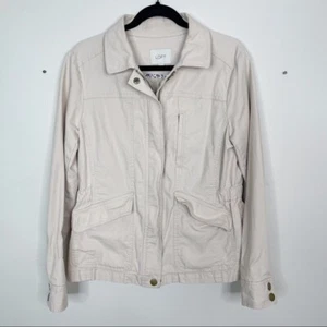 Chaqueta utilitaria Ann Taylor LOFT mediana N rosa algodón elástico cremallera completa ceñida a presión  - Imagen 1 de 8