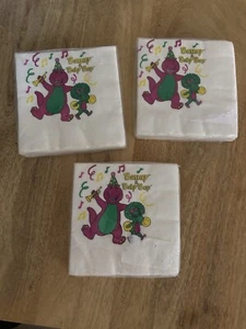 Vtg 1993 Barney & Baby Bop Small Party Napkins 3 Packs of 16 3 Ply Hallmark NIP - Picture 1 of 2