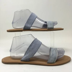 Old Navy Damen-Sandalen 10 Doppelriemen Slipper flache Pantoletten blau Stoff offene Zehenpartie - Bild 1 von 11