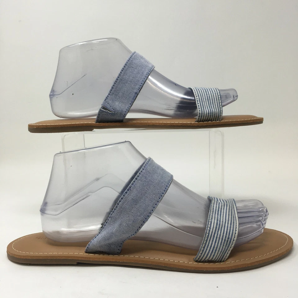 Sandalias antiguas azul marino para mujer 10 correas dobles sin cordones planas deslizables tela azul punta abierta Foto 1 de 4